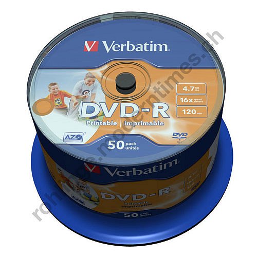 Verbatim DVD-R 16x 4.7 GB Inkjet Wide Photo Printable Surface Unbranded, 50-er Spindel