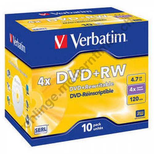 Verbatim DVD+RW 4x - 4.7 GB, Scratch Resistant Surface, Jewel Case, 10-er Pack